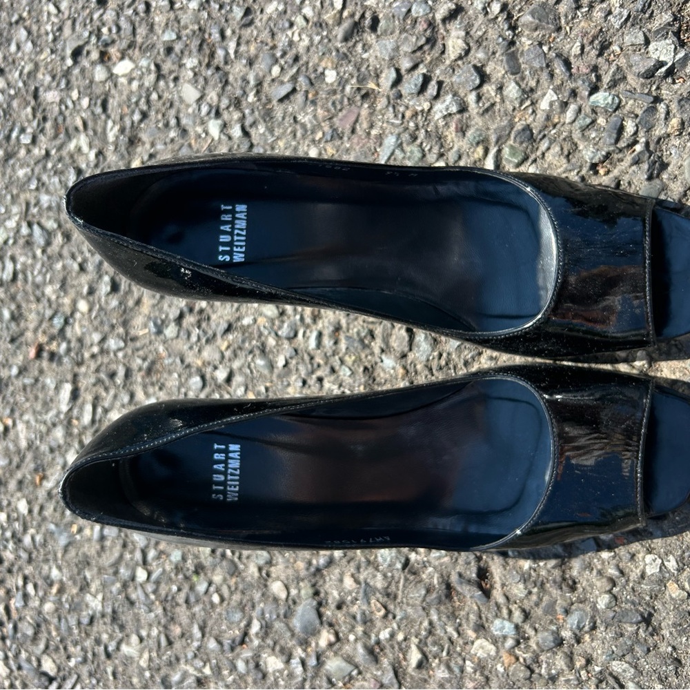 Stuart Weitzman Glossy Black Peep Toe Heels - Picture 4 of 7